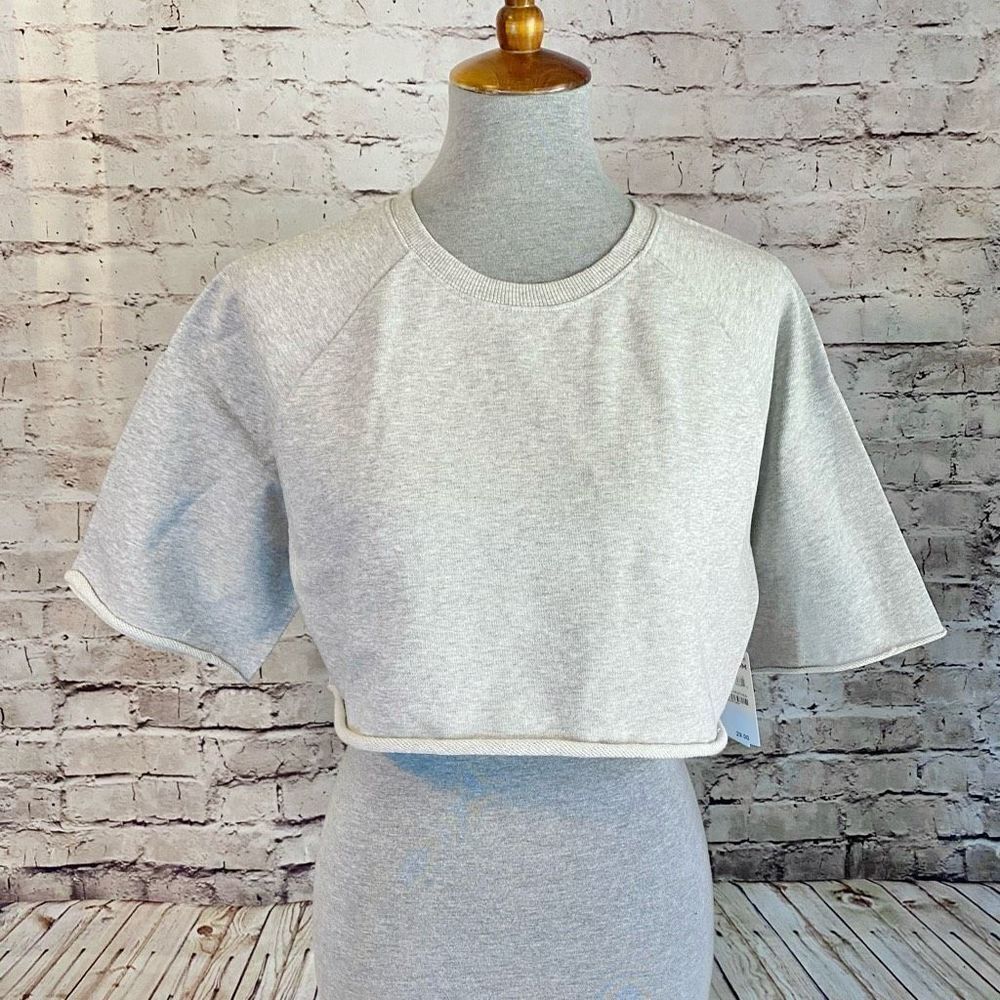 BP Nordstrom Womens Light Gray Heather Raw Edge Cotton Crop Top Size Small NWT